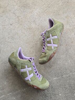 Vintage Y2k Diesel Shoe Avy Green Leather Sneakers Women’s US Sz 8 Rare
